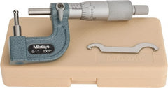 Mitutoyo - 1 Inch Measurement Range, 0.0001 Inch Graduation, Barrel Anvil, Ratchet Stop Thimble, Mechanical Tube Micrometer - Accurate Up to 0.0002 Inch, Carbide, Includes Plastic Case - Exact Tooling
