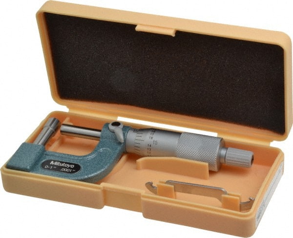 Mitutoyo - 1 Inch Measurement Range, 0.0001 Inch Graduation, Barrel Anvil, Ratchet Stop Thimble, Mechanical Tube Micrometer - Accurate Up to 0.0002 Inch, Carbide, Includes Plastic Case - Exact Tooling