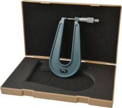 Mitutoyo - 0 to 1" Range, 0.0001" Graduation, Mechanical Outside Micrometer - Ratchet Stop Thimble, 6.3" Throat Depth, Accurate to 0.0002" - Exact Tooling