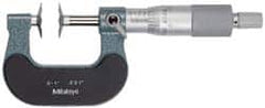 Mitutoyo - 3 to 4 Inch, 0.001 Inch Graduation, Ratchet Stop Thimble, Mechanical Disc Micrometer - 0.0003 Inch Accuracy, 20mm Disc, 6.35mm Spindle - Exact Tooling