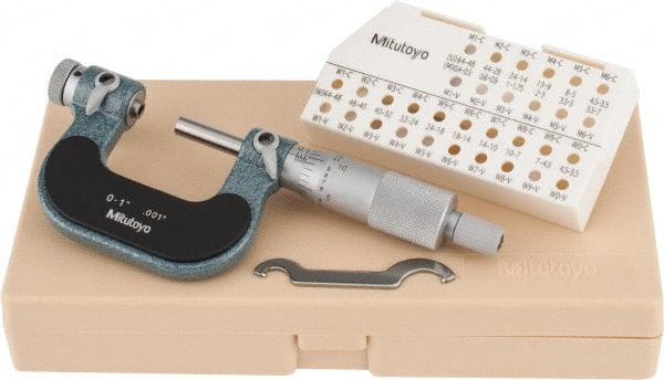 Mitutoyo - 0 to 1" Range, Mechanical Screw Thread Micrometer - Ratchet Stop Thimble, 0.001" Graduation, 0.0002" Accuracy - Exact Tooling