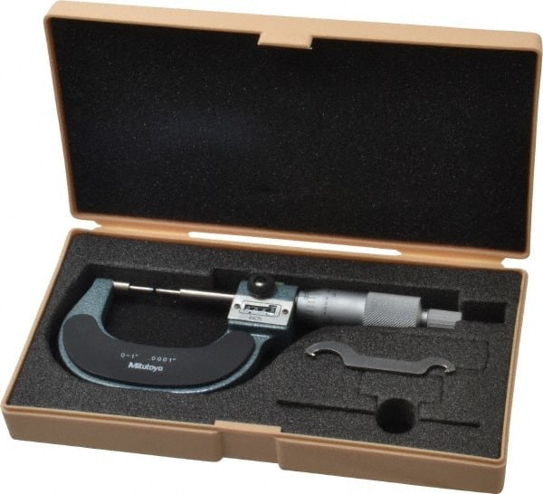 Mitutoyo - 1 Inch, Mechanical Spline Micrometer - Accurate Up to 0.00015 Inch, 0.0001 Inch Graduation, 1/4 Inch Spindle Diameter - Exact Tooling