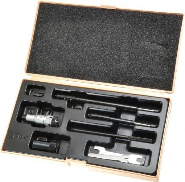 Mitutoyo - 2 to 8", Friction Thimble, Mechanical, Satin Chrome Finish, Interchangeable Rod Micrometer - 0.001 Inch Graduation, Accurate Up to 0.00024+(0.00004xR/20) Inch, 1/2 Inch Travel, 3 Rods - Exact Tooling