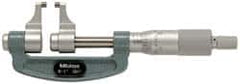 Mitutoyo - 1 to 2" Range, 0.001" Graduation, Mechanical Outside Micrometer - Ratchet Stop Thimble, Accurate to 0.0003" - Exact Tooling