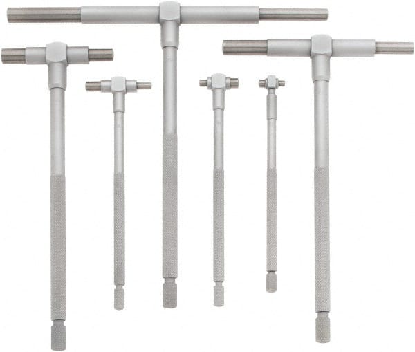 Mitutoyo - 6 Piece, 5/16 to 6 Inch, Satin Chrome Finish, Telescoping Gage Set - Includes Fitted Pouch - Exact Tooling