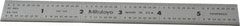 Mitutoyo - 6" Long, 1/64, 1/32" and 0.5, 1mm Graduation, Rigid Stainless Steel Rule - English/Metric Graduation Style, 3/4" Wide, Silver, Satin Chrome Finish - Exact Tooling