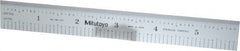 Mitutoyo - 6" Long, 1/100, 1/10" and 0.5, 1mm Graduation, Rigid Stainless Steel Rule - Decimal/Metric Graduation Style, 3/4" Wide, Silver, Satin Chrome Finish - Exact Tooling
