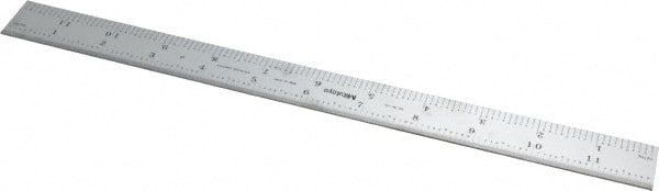 Mitutoyo - 12" Long, 1/100, 1/64, 1/32, 1/10" Graduation, Rigid Stainless Steel Rule - 5R Graduation Style, 1" Wide, Silver, Satin Chrome Finish - Exact Tooling