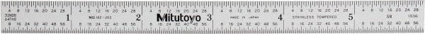 Mitutoyo - 6" Long, 1/100, 1/64, 1/32, 1/10" Graduation, Flexible Stainless Steel Rule - 5R Graduation Style, 1/2" Wide, Silver, Satin Chrome Finish - Exact Tooling