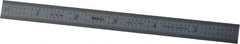 Mitutoyo - 6" Long, 1/100, 1/50" and 0.5, 1mm Graduation, Flexible Stainless Steel Rule - Decimal/Metric Graduation Style, 1/2" Wide, Silver, Satin Chrome Finish - Exact Tooling