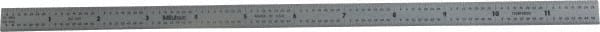 Mitutoyo - 12" Long, 1/64, 1/32" and 0.5, 1mm Graduation, Flexible Stainless Steel Rule - English/Metric Graduation Style, 1/2" Wide, Silver, Satin Chrome Finish - Exact Tooling