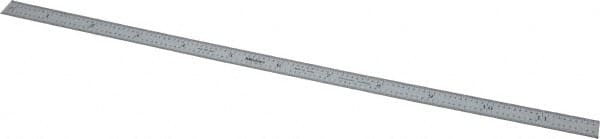 Mitutoyo - 12" Long, 1/100, 1/50" and 0.5, 1mm Graduation, Flexible Stainless Steel Rule - Decimal/Metric Graduation Style, 1/2" Wide, Silver, Satin Chrome Finish - Exact Tooling