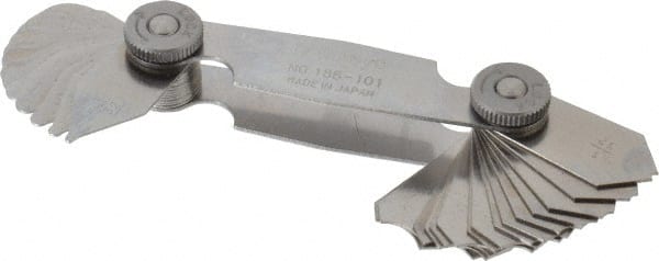 Mitutoyo - 30 Piece, 1/32 to 1/4 Inch Radius, Radius Gage Set - Style B, 1/64 Inch Graduation - Exact Tooling