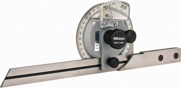 Mitutoyo - 6 Inch Long Blade, 360° Max Measurement, Bevel Protractor - Accuracy up to 5 Min, 1° Dial Graduation - Exact Tooling