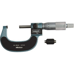 Mitutoyo - Standard Throat Electronic Outside Micrometer - Ratchet Stop Thimble, Carbide-Tipped Face - Exact Tooling