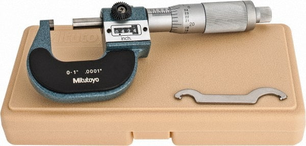 Mitutoyo - 0 to 1" Range, 0.0001" Graduation, Mechanical Outside Micrometer - Friction Thimble, Accurate to 0.0001", Digital Counter - Exact Tooling