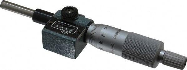Mitutoyo - 25mm, 18mm Ratchet Stop Thimble, 6.35mm Diameter x 27mm Long Spindle, Digital Counter Mechanical Micrometer Head - Exact Tooling