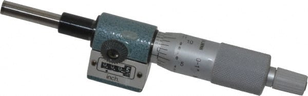 Mitutoyo - 1 Inch, 18mm Ratchet Stop Thimble, 6.35mm Diameter x 27mm Long Spindle, Digital Counter Mechanical Micrometer Head - Exact Tooling