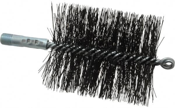 Schaefer Brush - 4-1/2" Brush Length, 3-3/4" Diam, Double Stem, Double Spiral Tube Brush - 7-1/2" Long, Tempered Steel Wire, 1/4" NPT Male Connection - Exact Tooling
