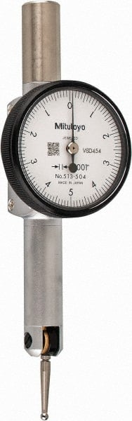 Mitutoyo - 0.01 Inch Range, 0.0001 Inch Dial Graduation, Horizontal Dial Test Indicator - 1.27 Inch White Dial, 0-5-0 Dial Reading, Accurate to 0.0002 Inch - Exact Tooling