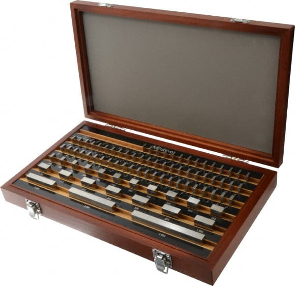 Mitutoyo - 81 Piece, 0.05 to 4", Grade 00, Steel Gage Block Set - Rectangular, 3µ (0.05-1"), 4µ (2"), 6µ (4") Tolerance - Exact Tooling
