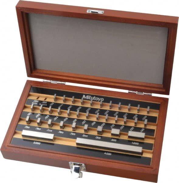 Mitutoyo - 35 Piece, 0.1001 to 4", Grade 0, Steel Gage Block Set - Rectangular, 0.0001" Tolerance - Exact Tooling