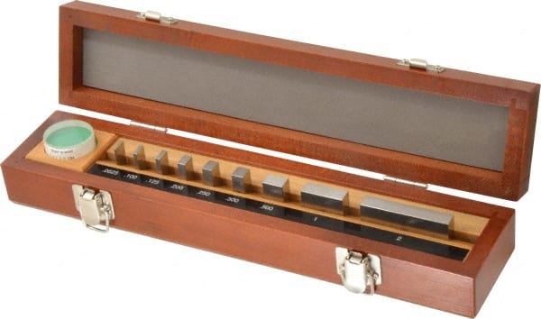 Mitutoyo - 9 Piece, 1/16 to 2", Grade AS-1, Steel Gage Block Set - Rectangular, 12µ (0.5-1"), 16µ (2"), 8µ (0.0625-0.4") Tolerance - Exact Tooling