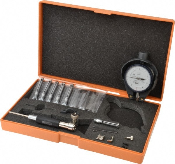 Mitutoyo - 6 Anvil, 0.3 to 0.4" Dial Bore Gage - 0.0001" Graduation, 1-1/4" Gage Depth, Accurate to 0.00016" - Exact Tooling