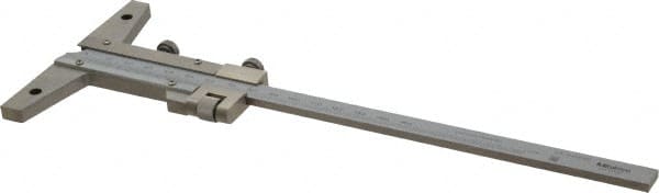 Mitutoyo - 0 to 150mm Measurement Range, 260mm Rule Length, 4 Inch Base Length, Vernier Depth Gage - 0.02mm Graduation, Accurate to 0.03mm, Stainless Steel, Satin Chrome Coated - Exact Tooling