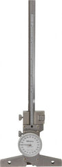 Mitutoyo - 0 to 6 Inch Range, Stainless Steel, White Dial Depth Gage - 0.001 Inch Graduation, 0.001 Inch Accuracy, 4 Inch Base Measuring Length - Exact Tooling
