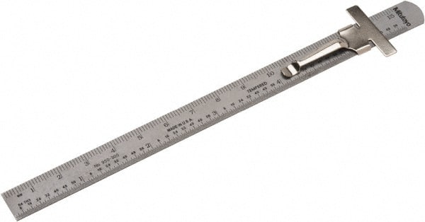 Mitutoyo - 6" Long, 1/64" and 1mm Graduation, Flexible Steel Rule - English/Metric Graduation Style, 1/2" Wide, Silver, Satin Chrome Finish - Exact Tooling