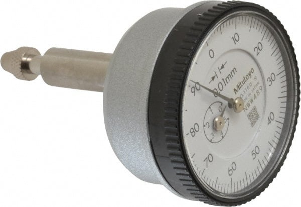 Mitutoyo - 5mm Range, 0-100 Dial Reading, 0.01mm Graduation Dial Drop Indicator - 1.5354" Dial, 1mm Range per Revolution, 0.016mm Accuracy - Exact Tooling