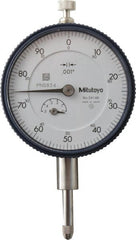 Mitutoyo - 1/2" Range, 0-100 Dial Reading, 0.001" Graduation Dial Drop Indicator - 2-1/4" Dial, 0.1" Range per Revolution, 0.001" Accuracy, Revolution Counter - Exact Tooling