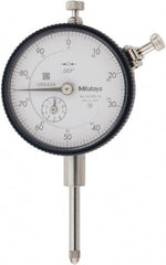 Mitutoyo - 1" Range, 0-100 Dial Reading, 0.001" Graduation Dial Drop Indicator - 2-3/16" Dial, 0.1" Range per Revolution, 0.002" Accuracy, Revolution Counter - Exact Tooling