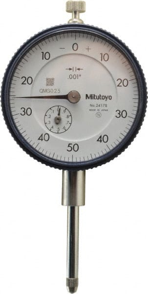 Mitutoyo - 1" Range, 0-50-0 Dial Reading, 0.001" Graduation Dial Drop Indicator - 2-1/4" Dial, 0.1" Range per Revolution, 0.002" Accuracy, Revolution Counter - Exact Tooling