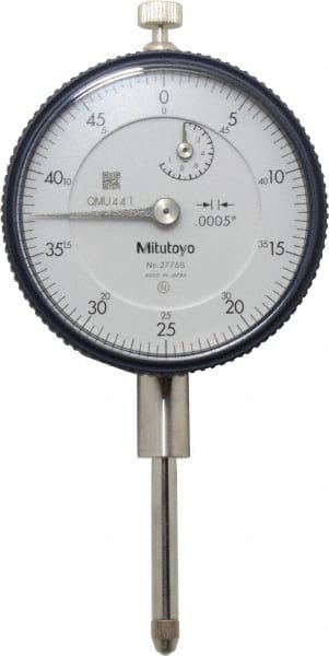 Mitutoyo - 1" Range, 0-50 Dial Reading, 0.0005" Graduation Dial Drop Indicator - 2-3/16" Dial, 0.05" Range per Revolution, 0.002" Accuracy, Revolution Counter - Exact Tooling