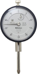 Mitutoyo - 1" Range, 0-50 Dial Reading, 0.0005" Graduation Dial Drop Indicator - 2-3/16" Dial, 0.05" Range per Revolution, 0.002" Accuracy, Revolution Counter - Exact Tooling