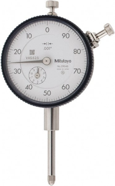 Mitutoyo - 1" Range, 100-0 Dial Reading, 0.001" Graduation Dial Drop Indicator - 2-1/4" Dial, 0.1" Range per Revolution, 0.002" Accuracy, Revolution Counter - Exact Tooling