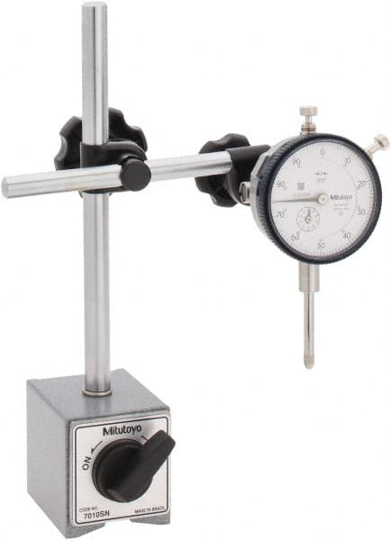 Mitutoyo - 0.001" Graduation, 1" Max Meas, 0-100 Dial Reading, Dial Indicator & Base Kit - 58mm Base Length x 50mm Base Width x 55mm Base Height - Exact Tooling