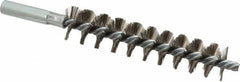 Schaefer Brush - 4" Brush Length, 7/8" Diam, Double Stem, Single Spiral Tube Brush - 6-1/4" Long, Stainless Steel, 12-24 Female Connection - Exact Tooling