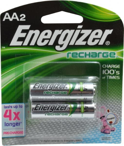 Energizer - Size AA, NiMH, 2 Pack, Standard Battery - 1.2 Volts, Flat Terminal, ANSI Regulated - Exact Tooling