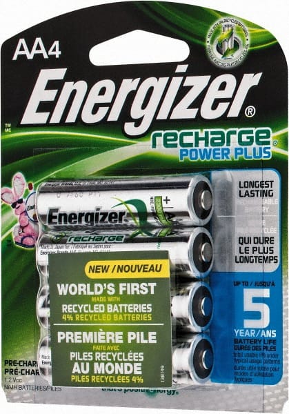 Energizer - Size AA, NiMH, 4 Pack, Standard Battery - 1.2 Volts, Flat Terminal, ANSI Regulated - Exact Tooling