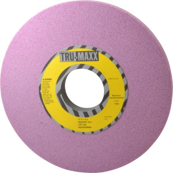 Tru-Maxx - 12" Diam x 3" Hole x 1" Thick, I Hardness, 46 Grit Surface Grinding Wheel - Aluminum Oxide, Type 1, Coarse Grade, 2,705 Max RPM, Vitrified Bond, No Recess - Exact Tooling