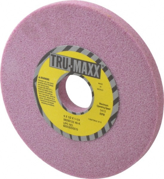 Tru-Maxx - 6" Diam x 1-1/4" Hole x 1/2" Thick, K Hardness, 46 Grit Surface Grinding Wheel - Aluminum Oxide, Type 1, Coarse Grade, 5,410 Max RPM, Vitrified Bond, No Recess - Exact Tooling