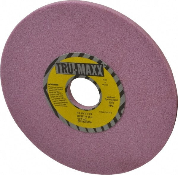 Tru-Maxx - 7" Diam x 1-1/4" Hole x 1/4" Thick, J Hardness, 60 Grit Surface Grinding Wheel - Aluminum Oxide, Type 1, Medium Grade, 3,600 Max RPM, Vitrified Bond, No Recess - Exact Tooling