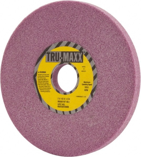 Tru-Maxx - 7" Diam x 1-1/4" Hole x 1/2" Thick, I Hardness, 46 Grit Surface Grinding Wheel - Aluminum Oxide, Type 1, Coarse Grade, 3,600 Max RPM, Vitrified Bond, No Recess - Exact Tooling