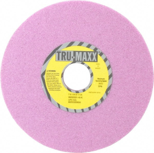 Tru-Maxx - 7" Diam x 1-1/4" Hole x 1/4" Thick, K Hardness, 46 Grit Surface Grinding Wheel - Aluminum Oxide, Type 1, Coarse Grade, 3,600 Max RPM, Vitrified Bond, No Recess - Exact Tooling