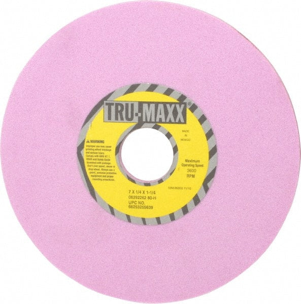 Tru-Maxx - 7" Diam x 1-1/4" Hole x 1/4" Thick, H Hardness, 80 Grit Surface Grinding Wheel - Aluminum Oxide, Type 1, Medium Grade, 3,600 Max RPM, Vitrified Bond, No Recess - Exact Tooling