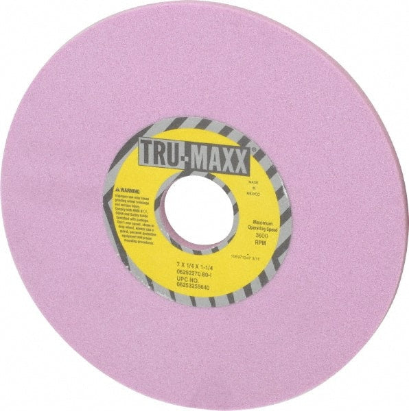 Tru-Maxx - 7" Diam x 1-1/4" Hole x 1/4" Thick, I Hardness, 80 Grit Surface Grinding Wheel - Aluminum Oxide, Type 1, Medium Grade, 3,600 Max RPM, Vitrified Bond, No Recess - Exact Tooling