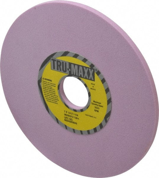 Tru-Maxx - 7" Diam x 1-1/4" Hole x 1/4" Thick, I Hardness, 100 Grit Surface Grinding Wheel - Aluminum Oxide, Type 1, Fine Grade, 3,600 Max RPM, Vitrified Bond, No Recess - Exact Tooling